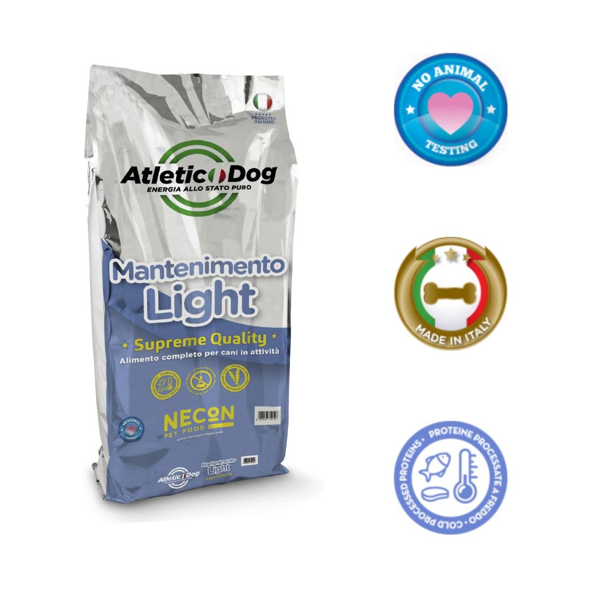 Atleticdog Mantenimento Light Cibo per Cani Secco Crocchette per Periodi Caldi non Affatica l'Organismo Confezione 15kg