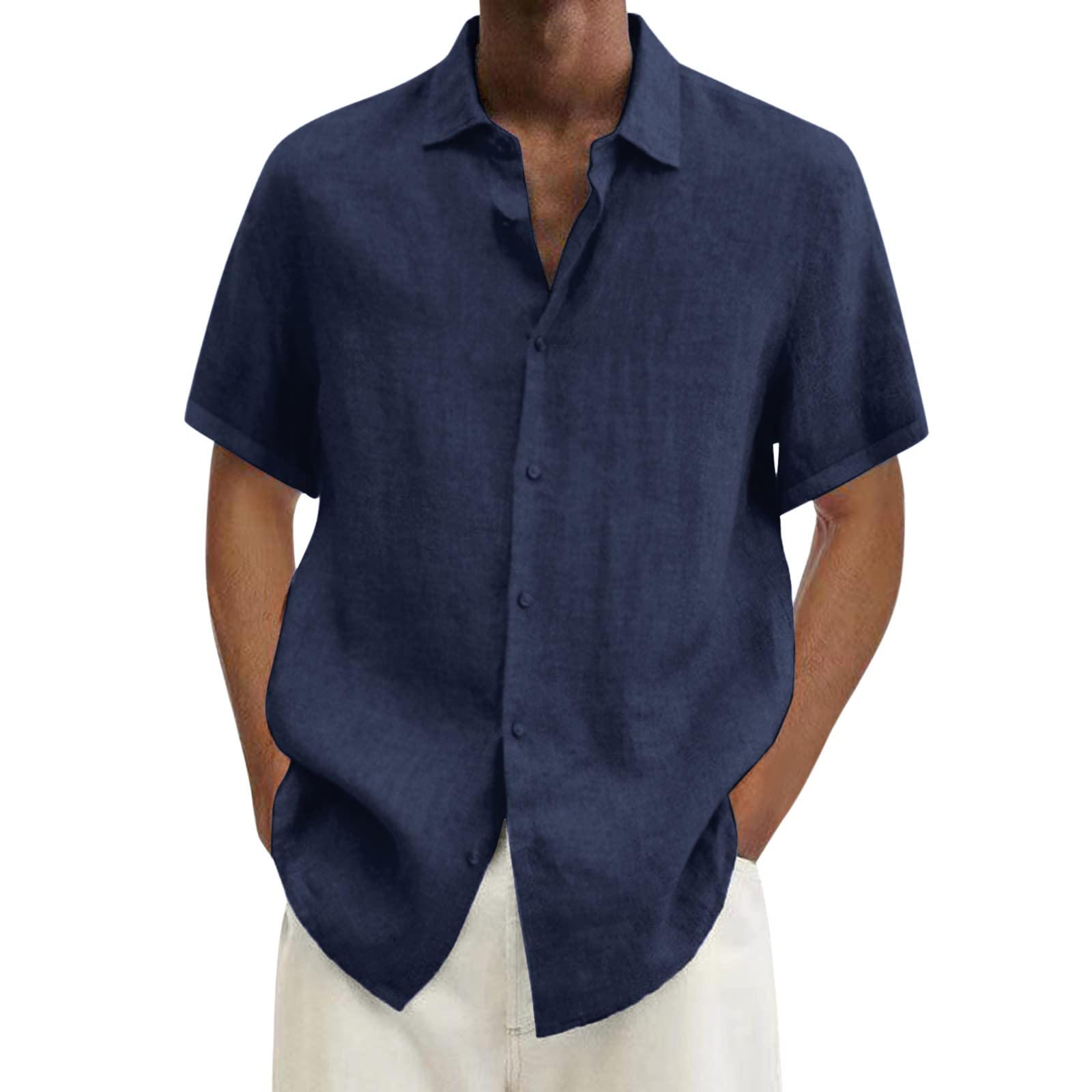 Generic Camisa de verano para hombre, de manga corta, con doble bolsillo, con botones, color marrón