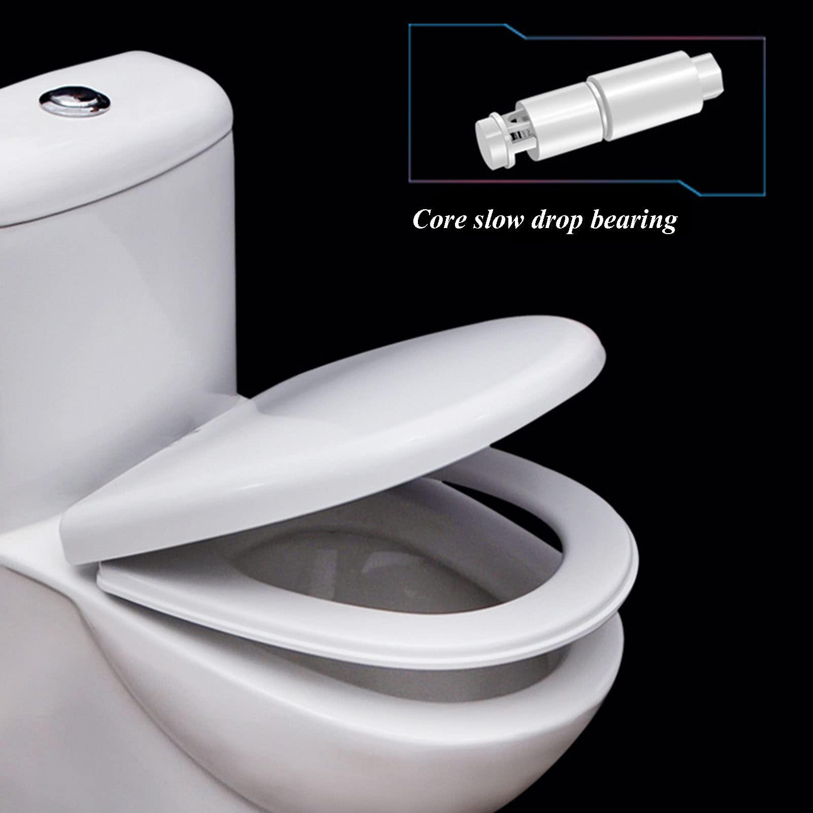 Asiento de inodoro universal de cierre lento suave y silencioso con tapa, bisagras de liberación rápida de plástico duradero, herrajes de fijación rápida, sin golpes (E)
