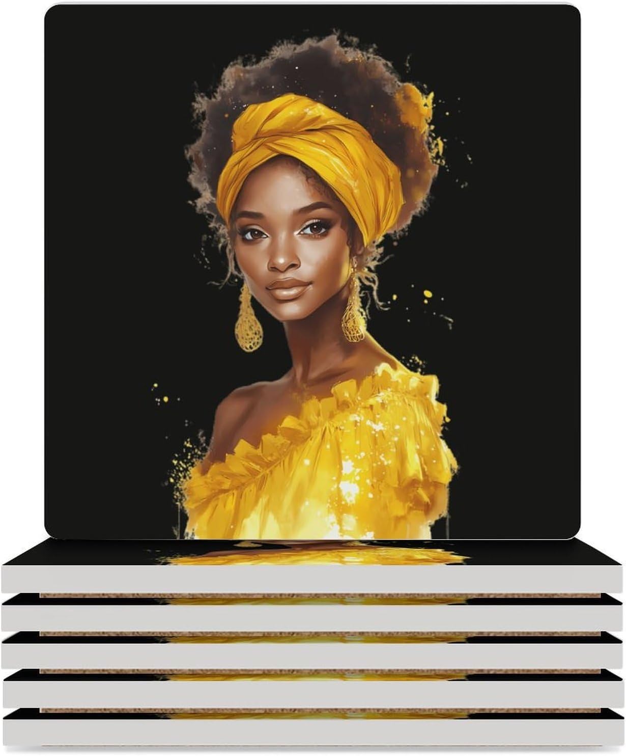 Fashion African Woman Funny Ceramic Coasters for Drink Absorbent Cup Holders Tabletop Protection
