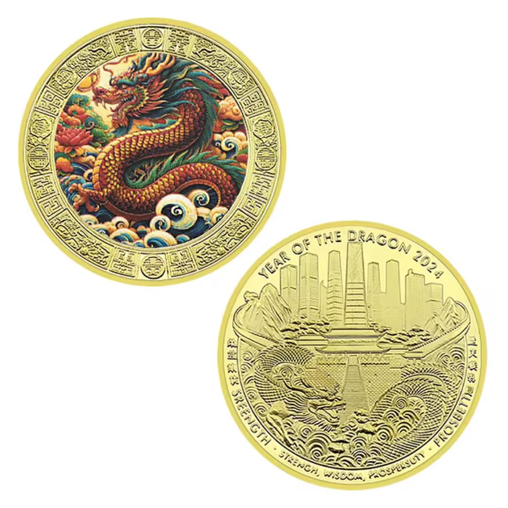 CTTSDHIPE Commemorative Coin Chinese Dragon Year Lucky Coin Gold Plated Zodiac Challenge Coin Collectible Coin Souvenir Gift