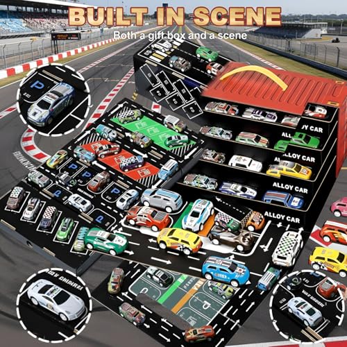 Image of 48 Pcs Car Container Toy Set for Kids - Pull Back Car Set, Alloy Racing Cars Toys, Bulk Mental Trucks Toy Vehicles, Small Cars Toys for Boys & Girls, Educational Vehicle Gift Age 3+