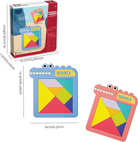 Miniatura 2 de Tangram - Rompecabezas para niños, rompecabezas de diapositivas, juguete educativo de viaje para niños y niñas de 3 a 5 años (tangrama, rojo) 99-1