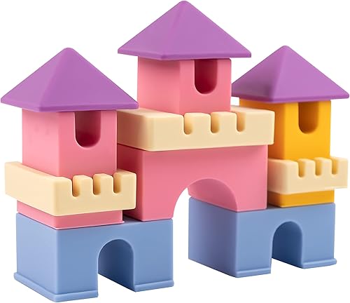CHIN FAI Bloques apilables de silicona, 12 piezas de bloques de construcción de castillo suave para bebés, Montessori para niños de 6 meses en