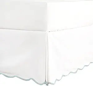 HIG Off White Chic Queen Bed Skirt - Easy Fit Scallop Edge Pleated Bedskirts, 14 Inch Drop Anti-Slip Dust Ruffle, Thick Fabric for Enhanced Privacy, Pre-Washed for Long-Lasting Use(N60022)