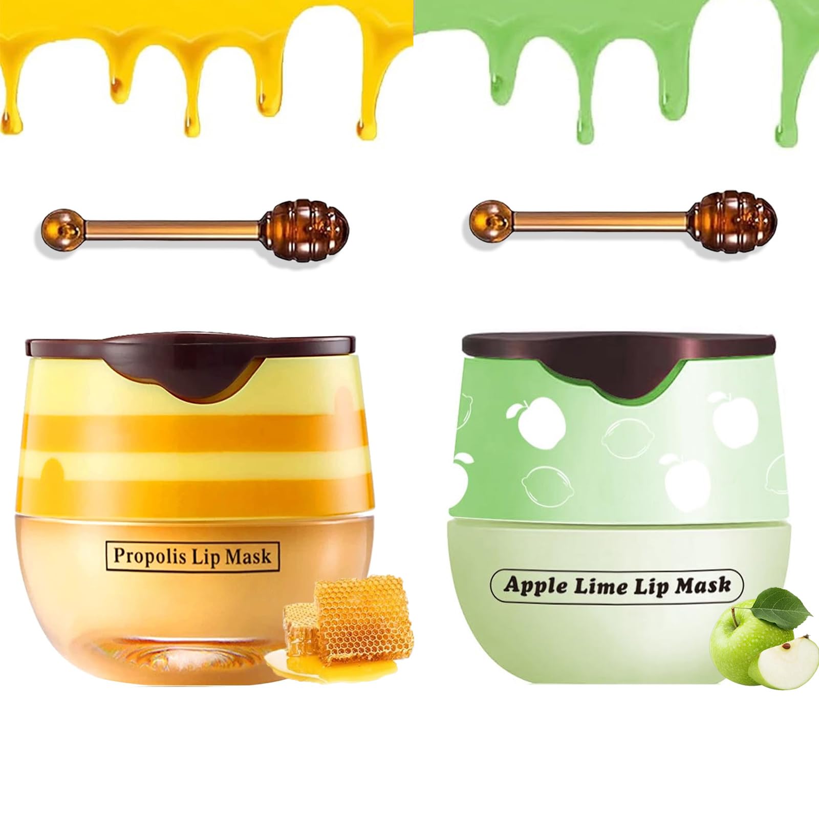 TITIMORE 2Pcs Bee Lip Balm Honey Pot,Apple Lip Mask,Propolis Moisturizing Lip Sleeping Mask Reduces Lip Lines,Hydrating Prevention Dry and Cracked Honey Lip Balm