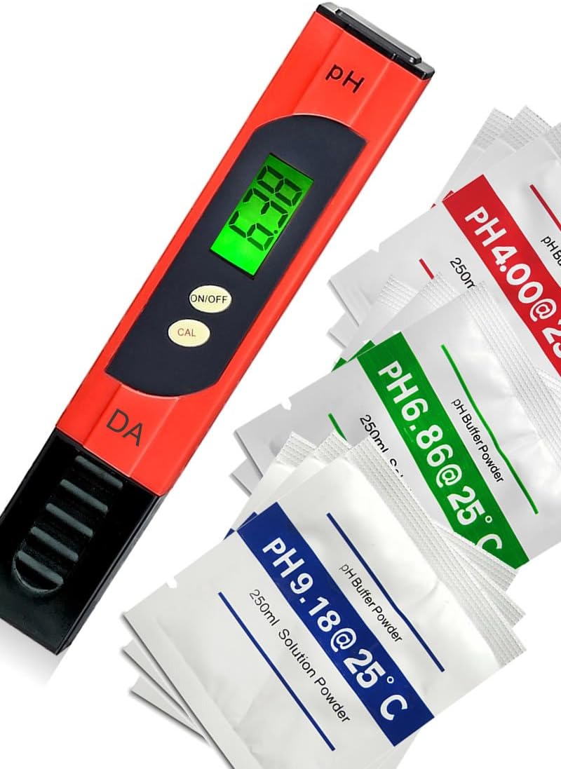 Professional pH Meter with Large Backlit LCD Screen. Range 0.00 to 14.0 pH. 3 Free pH Buffer Solution Powders Included. Lifetime Guarantee on this Accurate and Reliable pH Test Meter.
