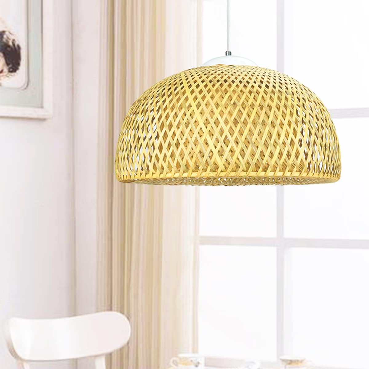 Joye Bamboo Pendant Light with Handmade Bamboo Shade forKitchen Island,Dining Room,Farmhouse,Cafe,Adjustable Metal Hanging Light Fixture,Nature Bamboo