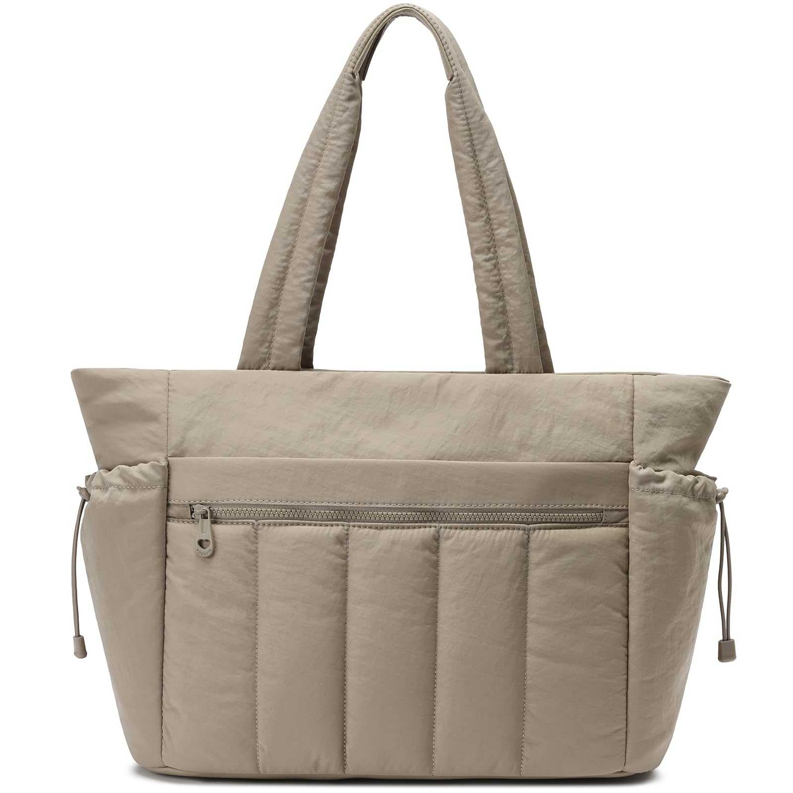 FFOGH Tote Bag for Women, Lightweight Puffer Tote Bag with Compartments, Quilted Shoulder Bag Handbag with Zipper for Work Camel