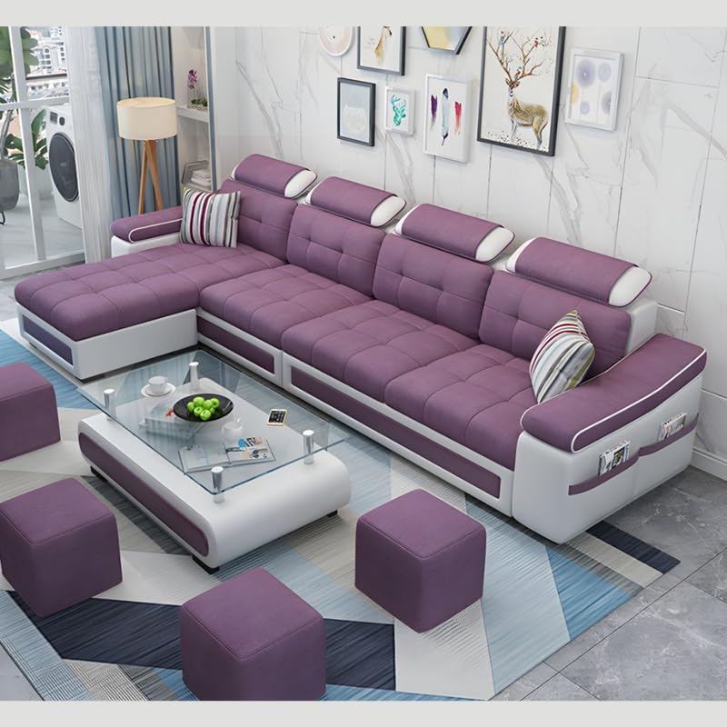 Image of Homax. - Jasmine L Shape Model Attractive Sectional Sofa Set with Stunning Smart Center Table for Living Room,Set of 8 Items.Upholstery-Premium Fabric