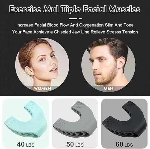 Miniatura 5 de Ejercitador de mandíbula para hombres y mujeres, 3 piezas moldeadoras de mandíbula de silicona de grado alimenticio, ejercitador facial de alta
