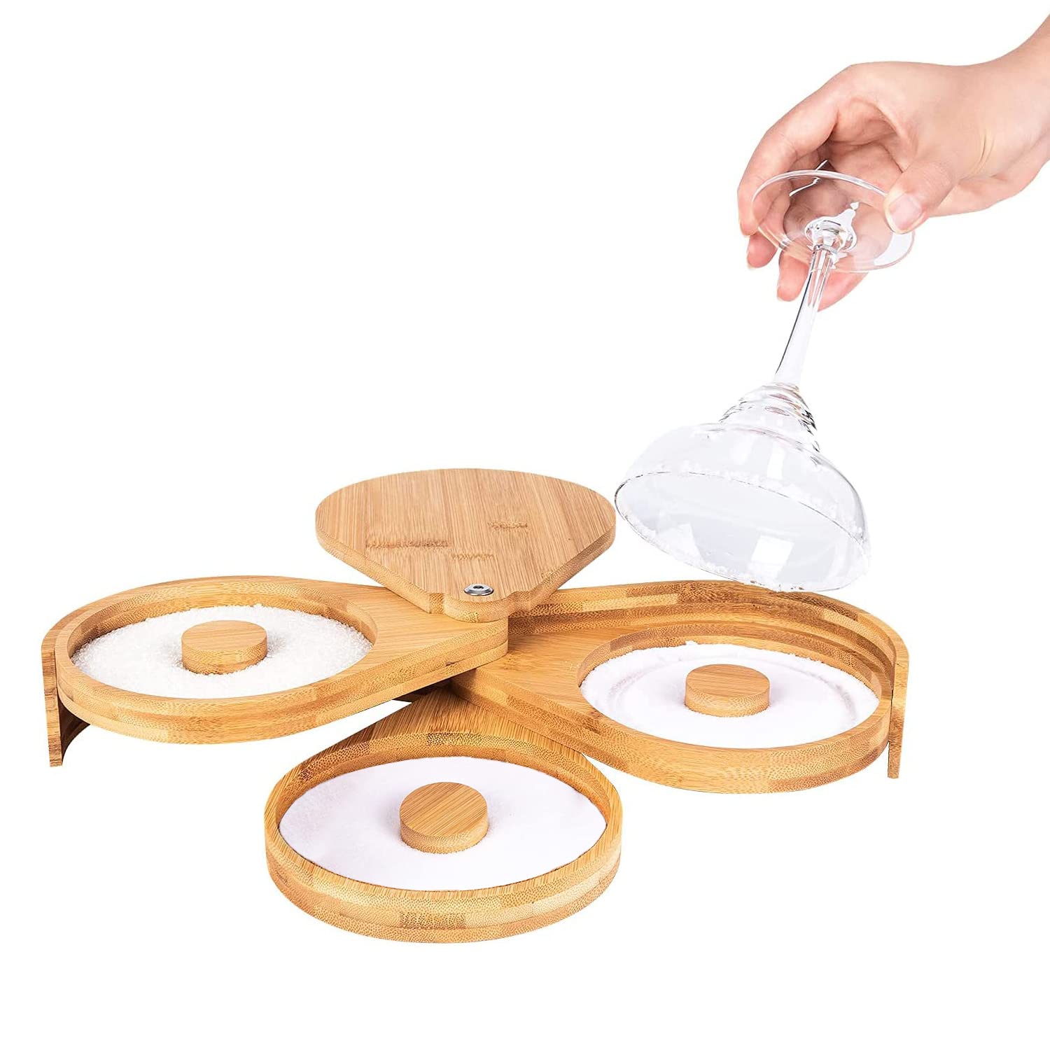 3-Tier Bamboo Cocktail Bartesian & Margarita Salt Rimmer Salt Sugar and Lime Jucie Glass Rimmer Holder for Bar Party Accessories Bartender Tool SetCocktail Lover Hfpengzan