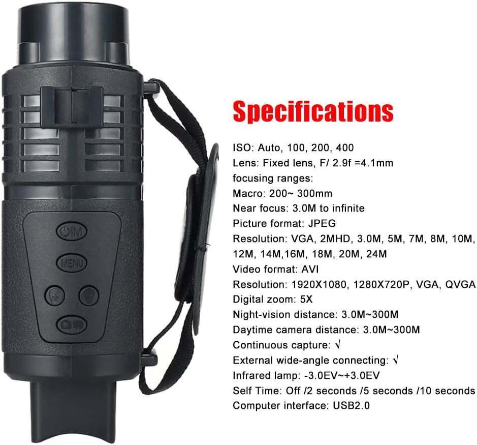 Portable Monocular Night Vision, Handheld Multi - Function Device 5X Digital Zoom 300m Night Vision Range for Hunting and Outdoor Adventures