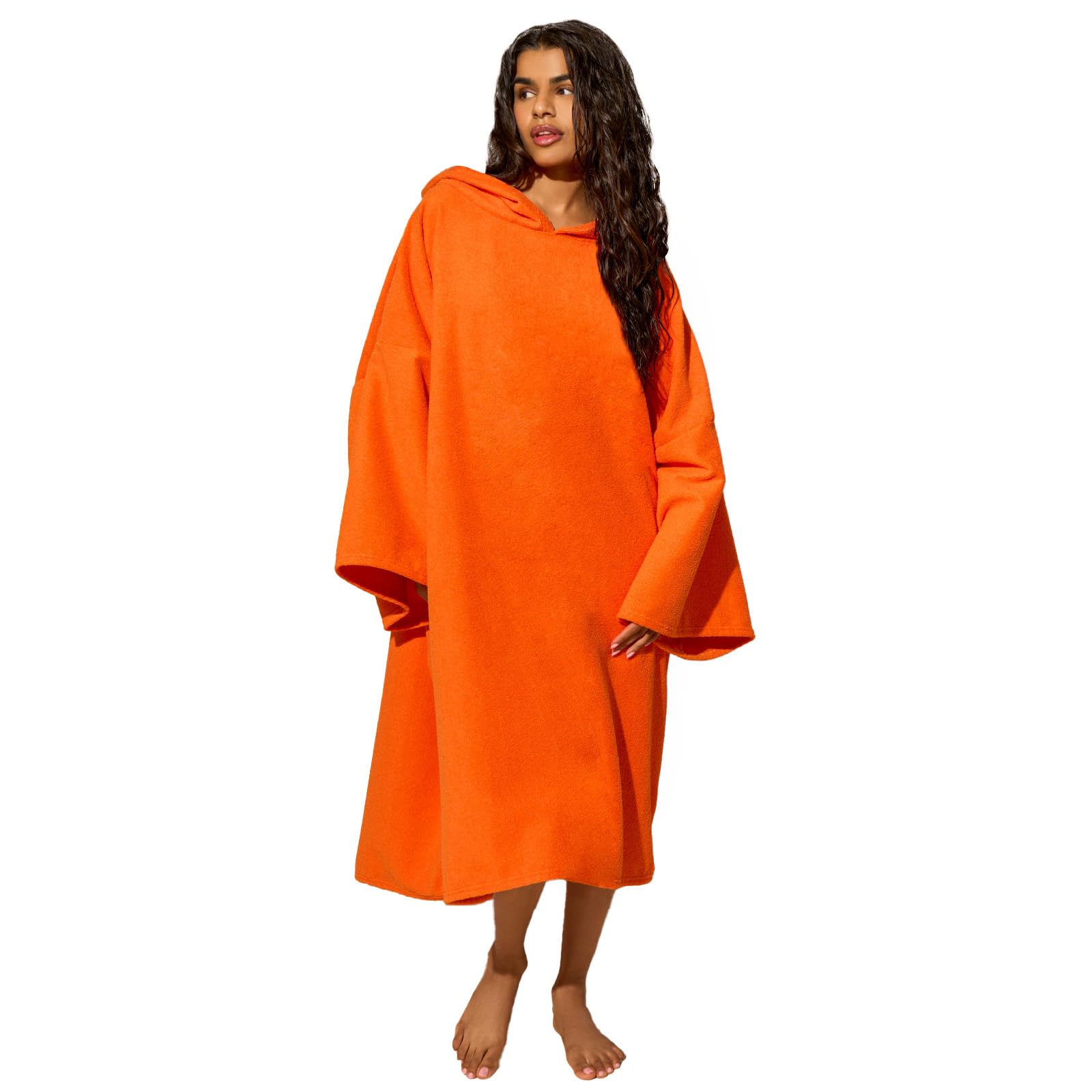 Ohs Men's Orange Towel Poncho Adult Hooded Large Bath Swim Surf Beach Absorbent Dry Microfiber Changing Robe For Boys Quick Dry,