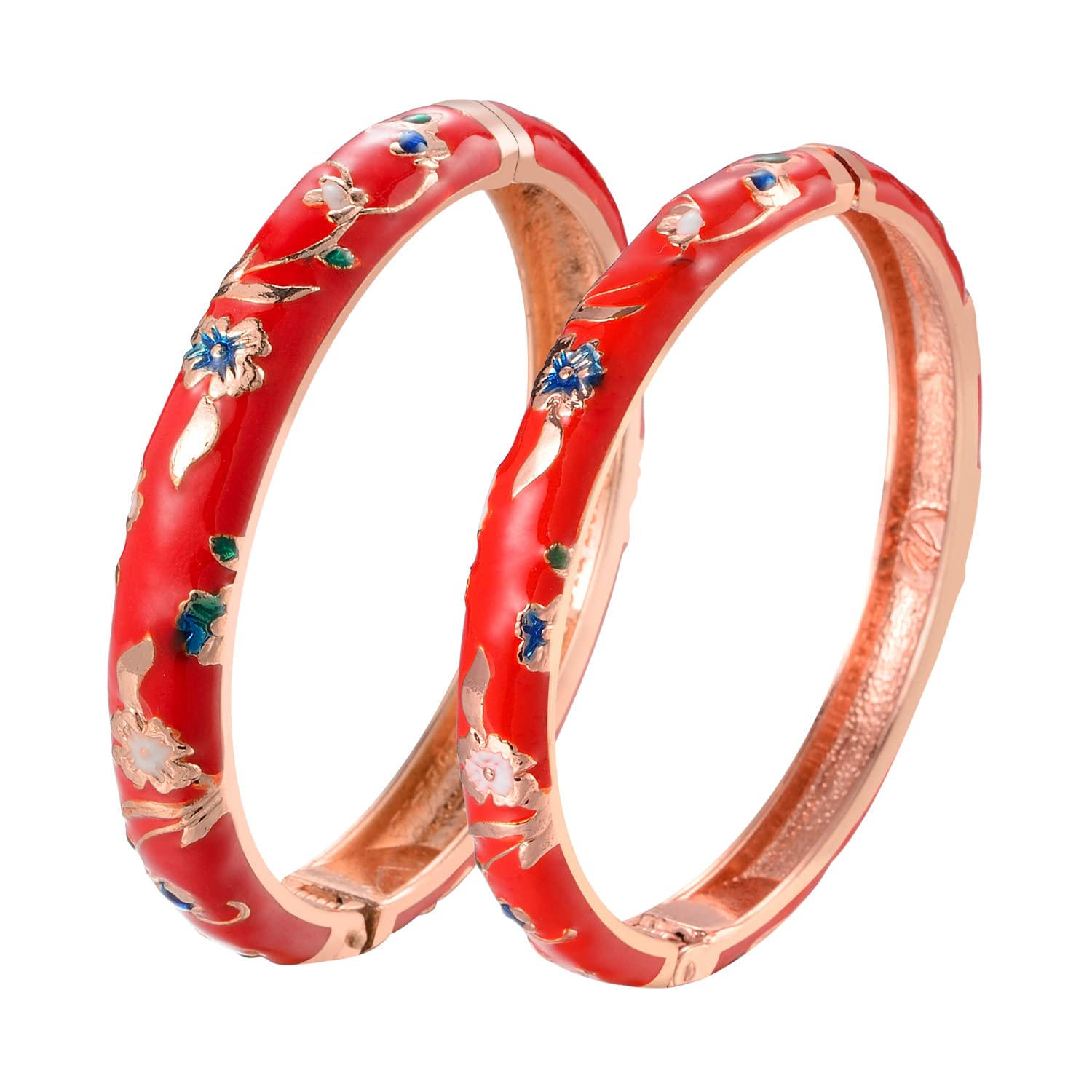 UJOY Handcrafted Cloisonne Bangle Bracelets Butterfly Enamel Metal Handcuff Jewelry Set Box Gift for Women 55A108-55B30