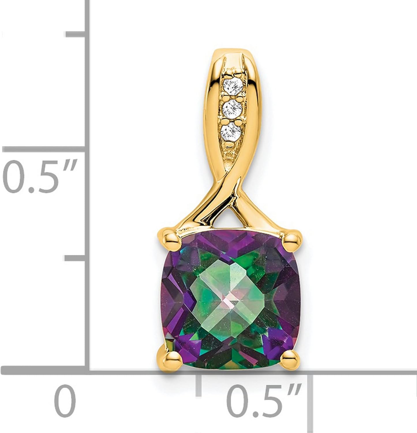 14k Yellow Gold Pendant with Cushion Cut Mystic Topaz in Purple and Green, Twisted Bail with White Diamond Accents, Modern Gemstone Jewelry for Women, Fine Necklace for Daily Wear or Evening - Image 2