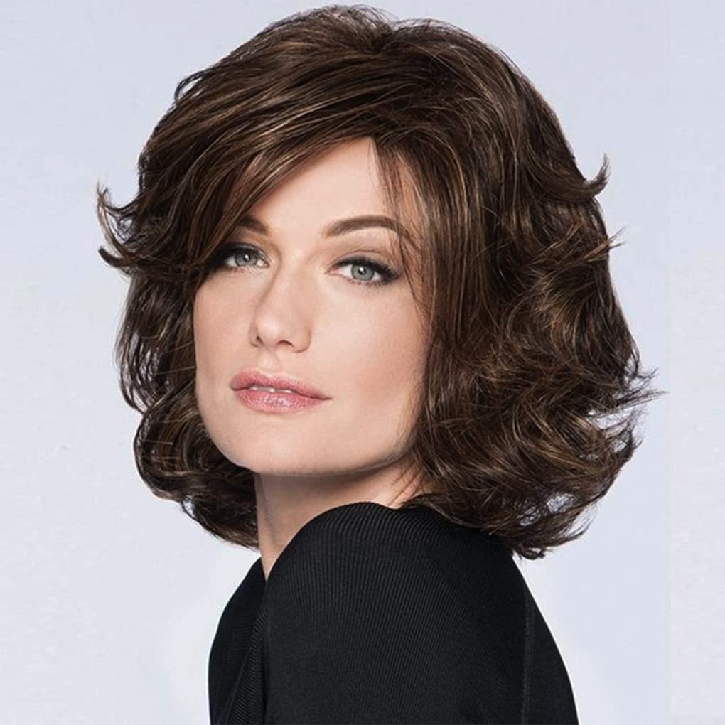 Sallcks Short Brown Wig for Women Short Curly Fluffy Natural Layered Synthetic Hair Cosplay Costume Wigs