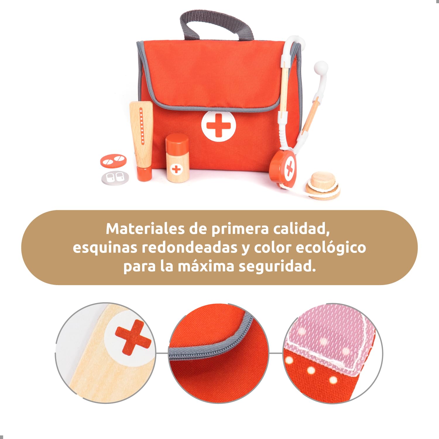 UMU® Mini Maletín de Doctor Infantil de Madera - Juego de Médico 14 Piezas con Estetoscopio, Tensiómetro y Más, Set de Juego de rol para Niños y Niñas a Partir de 3 4 5 6 Años