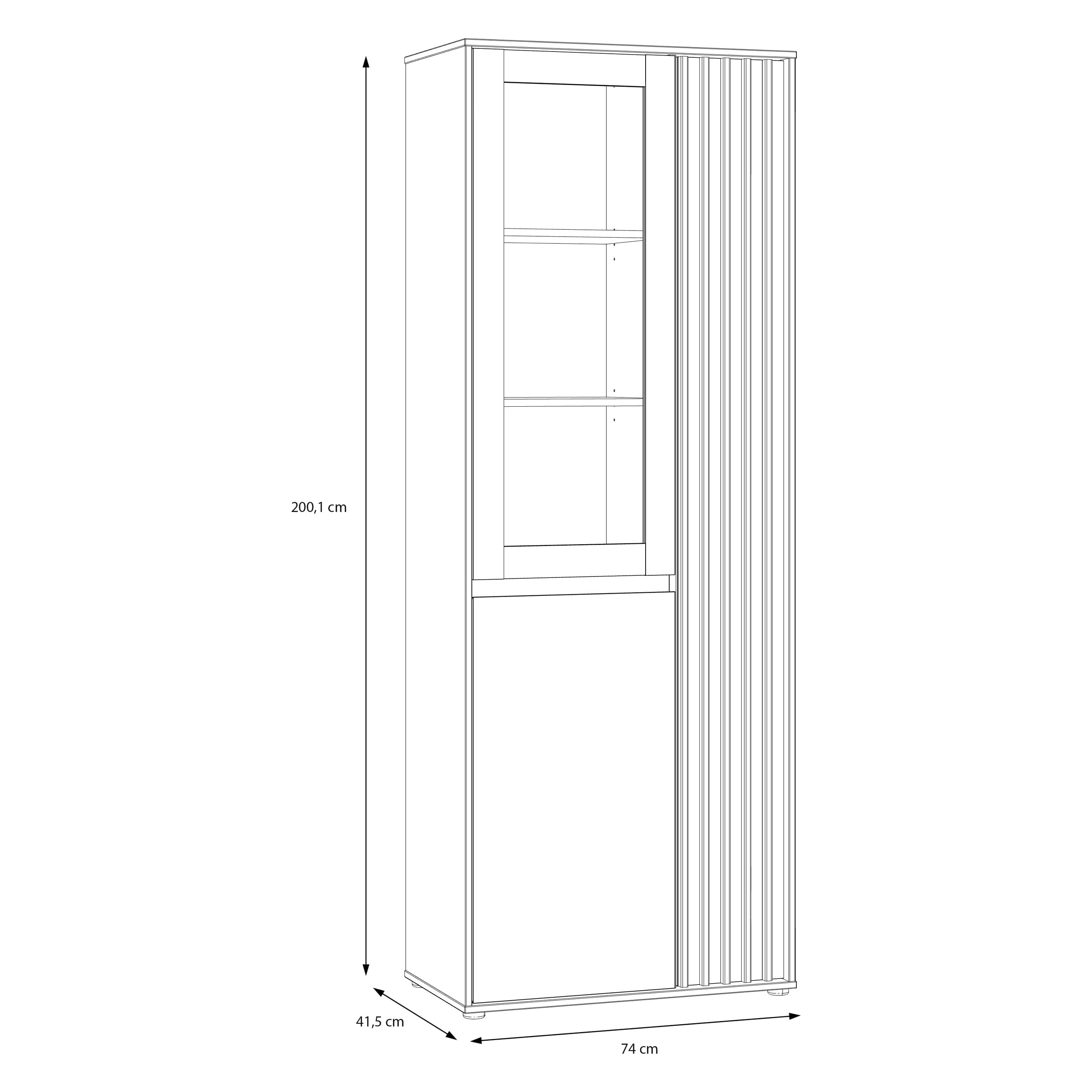 Forte ELISTON Vitrine 70 80, moderner Schrank mit Lamellendesign, 3-türig, Wohn-/Schlafzimmer, Mauvella Eiche Holzdekor|Kashmir Beige, 74 cm breit x 200,1 cm hoch x 41,5 cm tief