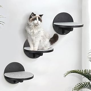 3 Pcs Cat Wall Steps, Wall-Mounted Cat Climbing Shelf, Cat Wall Furniture Steps Set with Scratching Pads, Cat Ladder for Cats Perch Platform Supplies for Cats Playing Climbing, Black…