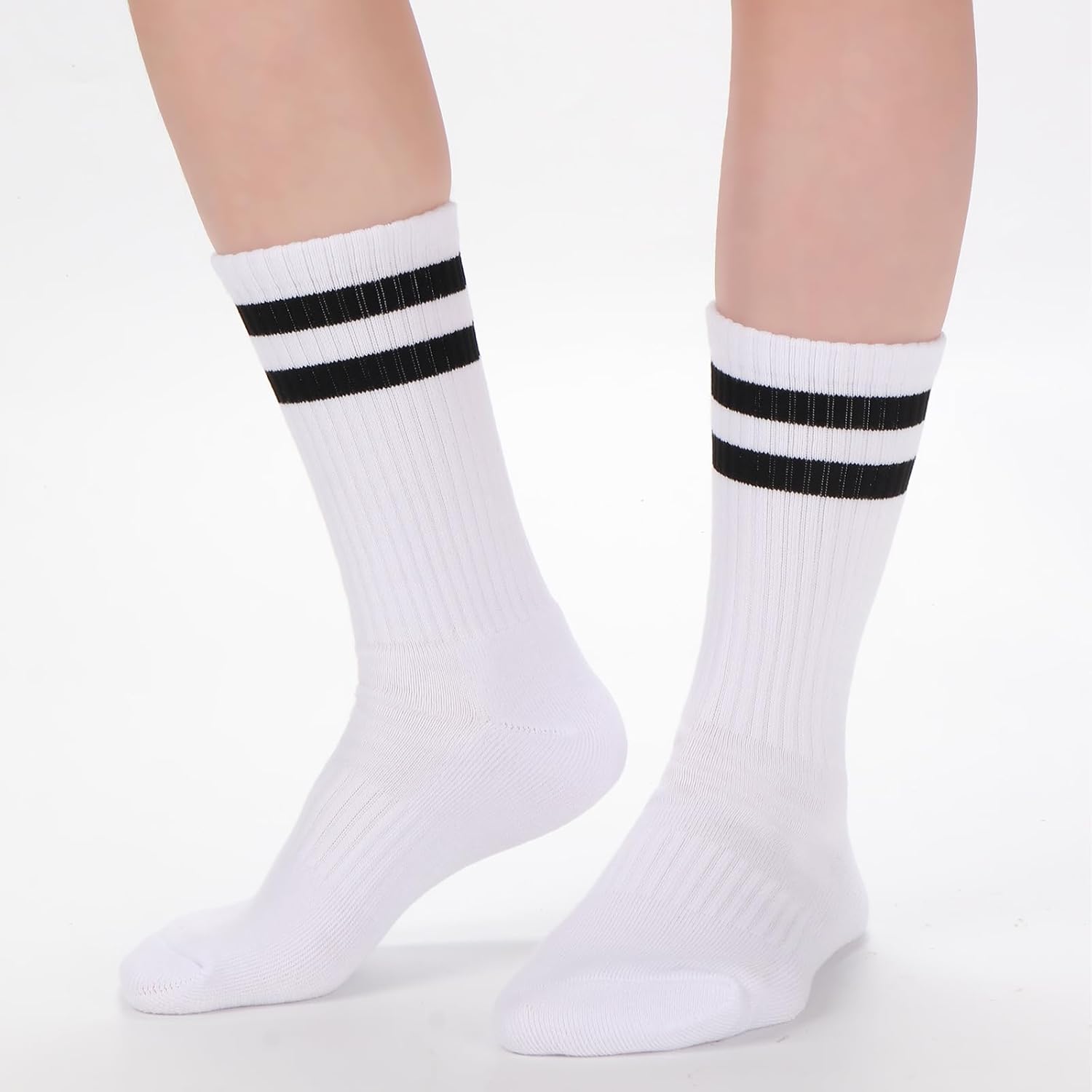 Ultrafun 5 Pairs Striped Crew Socks Cotton Cushioned Athletic Sports Running Socks for Men Women Teens - Image 2