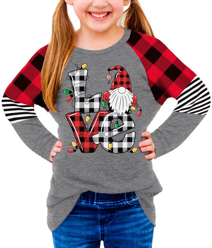 Image of BesserBay Girls Christmas Raglan Shirt Casual Leopard Stripe Patchwork Tunic Top 4-14 Years