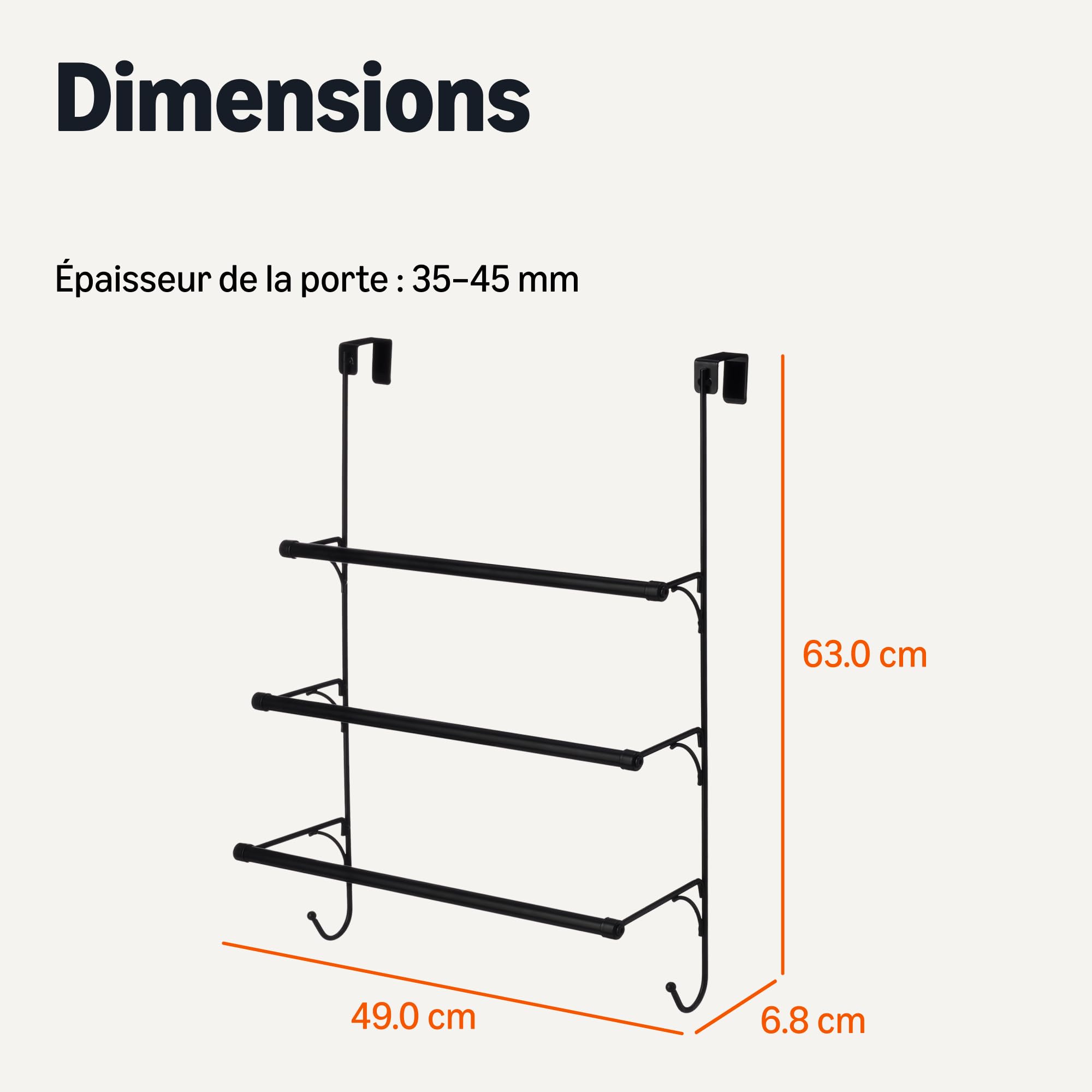 Amazon Basics Porte-Serviettes à Poser sur la Porte, Noir, 49 x 17 x 63 cm