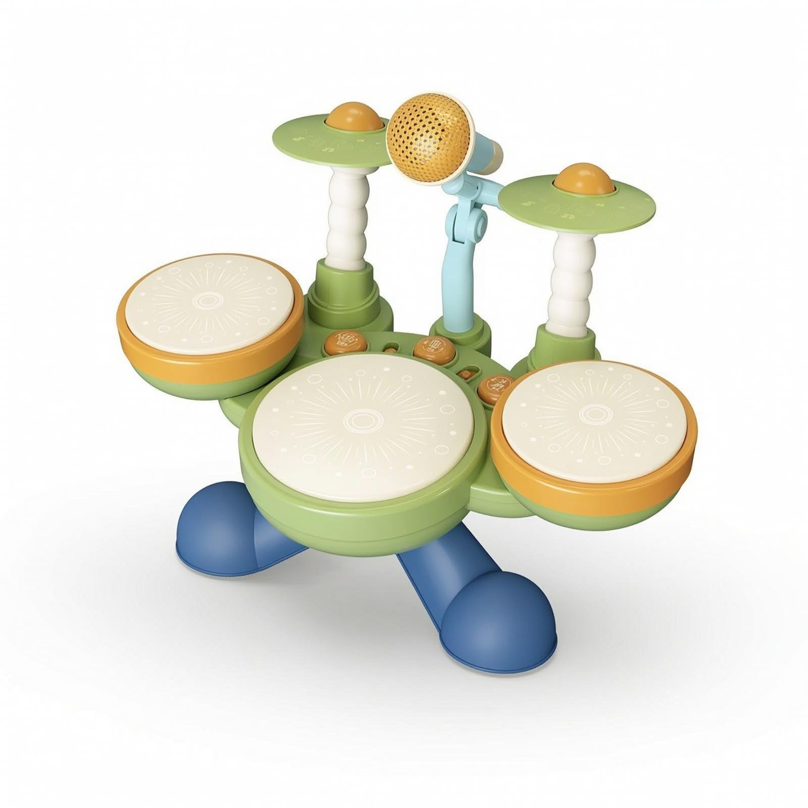 Batteria per Bambini Set Batteria Giocattolo Percussioni Tamburo Piatti con Pad Interattivi Luci E Suoni per Sviluppo Ritmico Coordinazione Mano , Battery SET 3-Drum