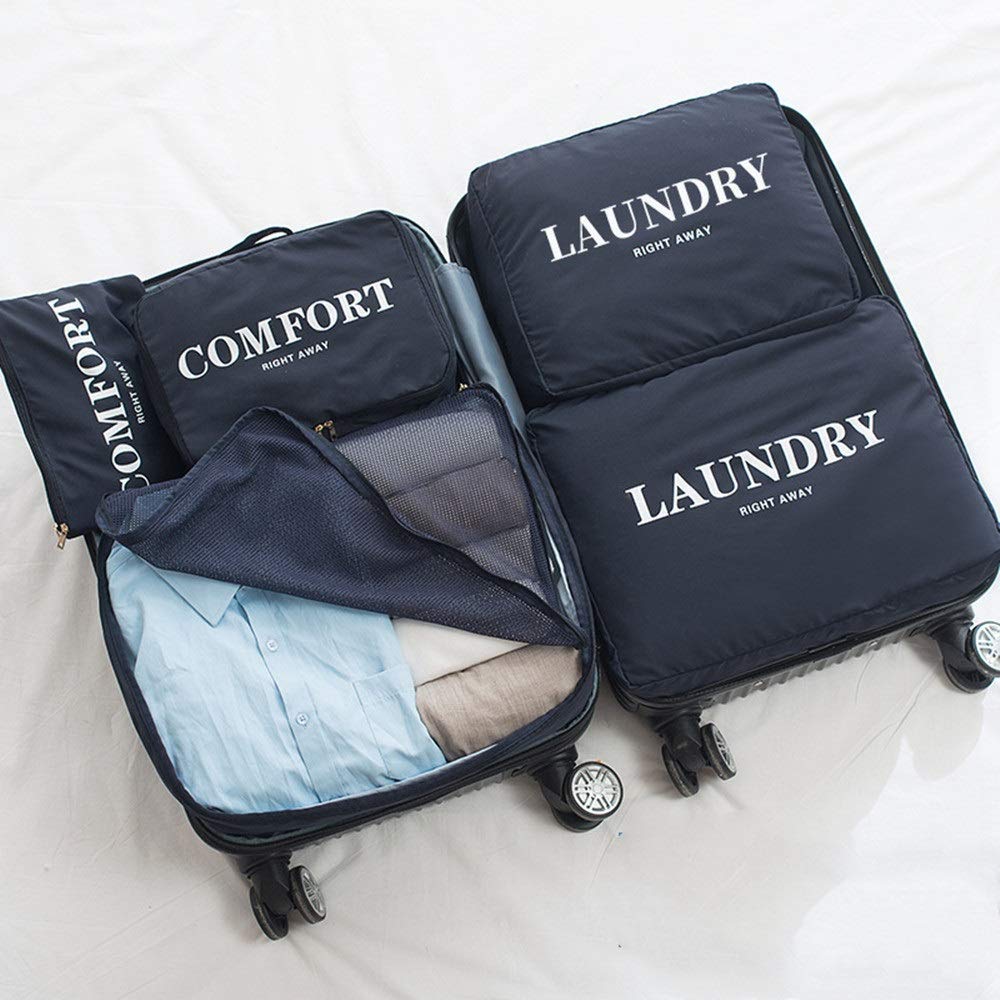 MBVHVVJC Packing Organizers Packing Cube Six Travel Bags with Waterproof ShoesLuggage Storage Pouch Compression Bags for Travel(Blue)