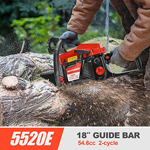 HUYOSEN 54.6CC 2-Stroke Gas Powered Chainsaw, 20-Inch Chainsaw, Cordless Handheld Gasoline Power Chain Saws for Cutting Trees, Wood, Garden and Farm(5520E Black Red).