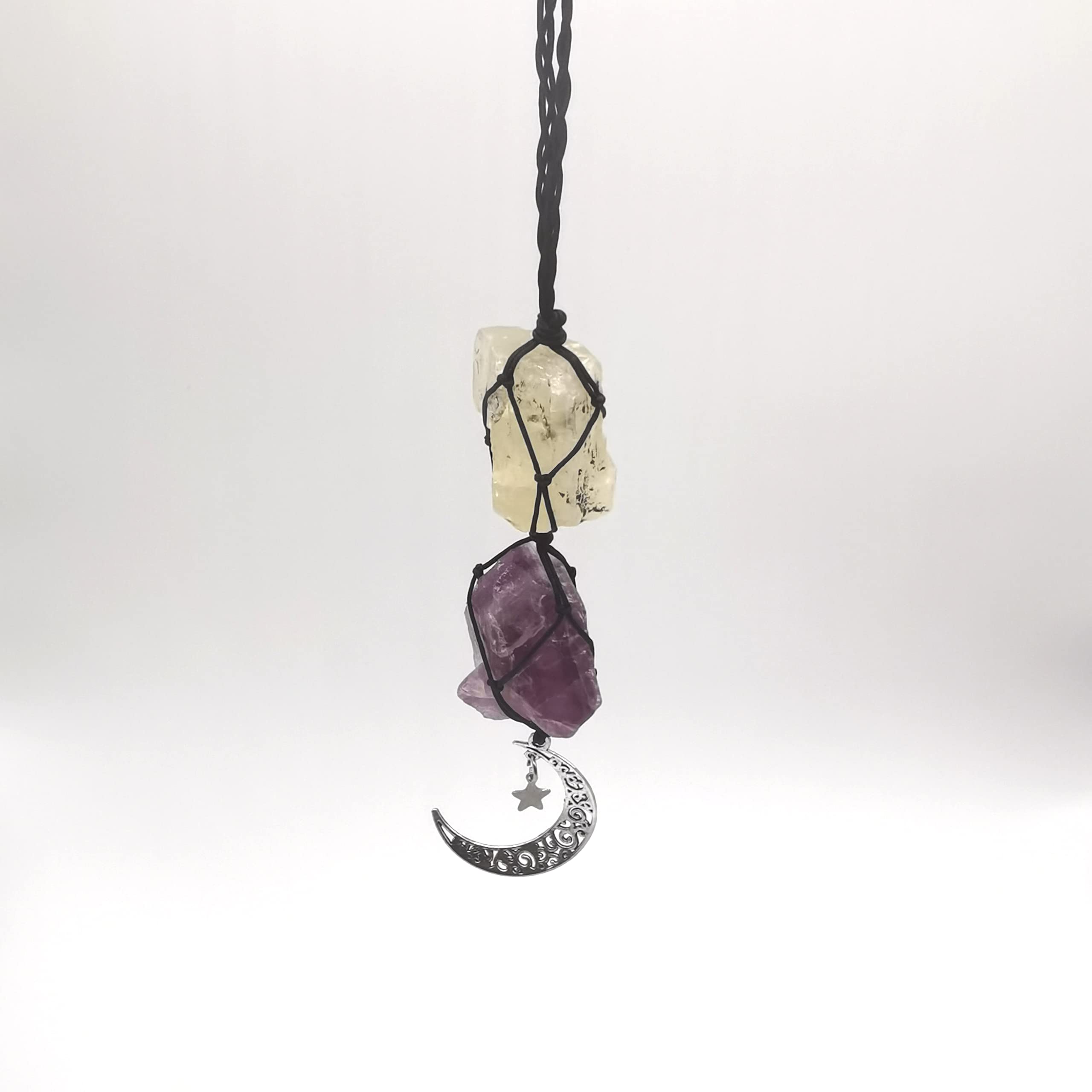 Handmade Raw Himalayan Salt Car Accessory - Car Charm Rear View Mirror Ornament - Citrine + Fluorite - Mother's Day Gift