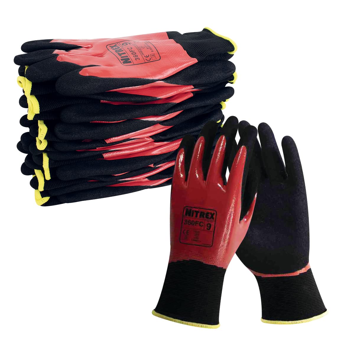 NITREX 360FC Arbeits- und Schutzhandschuhe, Handschuhe für allgemeine Arbeiten, doppelt getauchte Nitrilbeschichtung und gesandete Nitril-Handflächenbeschichtung- 10 Paar je Beutel- Größe 7 Baumarkt