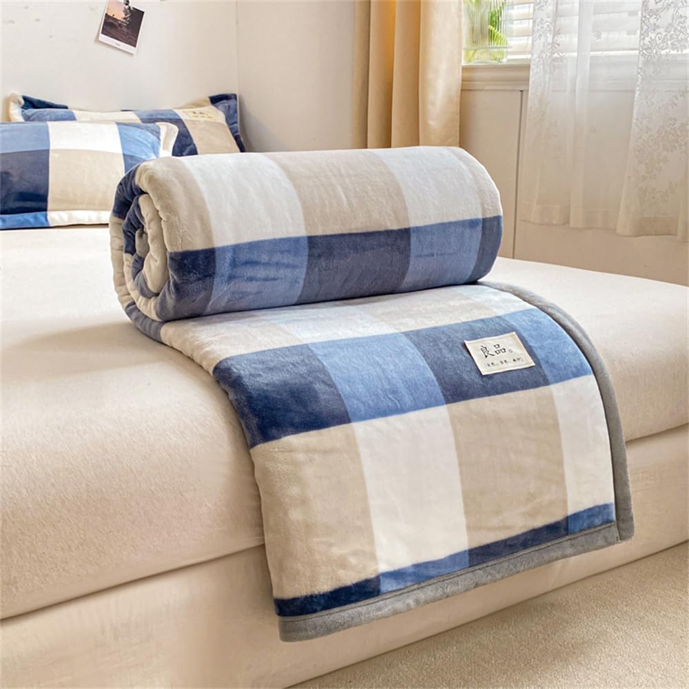 FANSU Coperta Plaid in Pile di Flanella Super Morbida e Calore, Copriletto Stampa Scozzese per Letto Singolo/Matrimoniale, Coperta Divano in Microfibra Spessa Invernal (180x200cm,Blu)