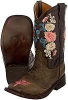 Vista 1 de Jazmin - Botas vaqueras con bordado floral para niñas pequeñas, color marrón, punta cuadrada, TRUE