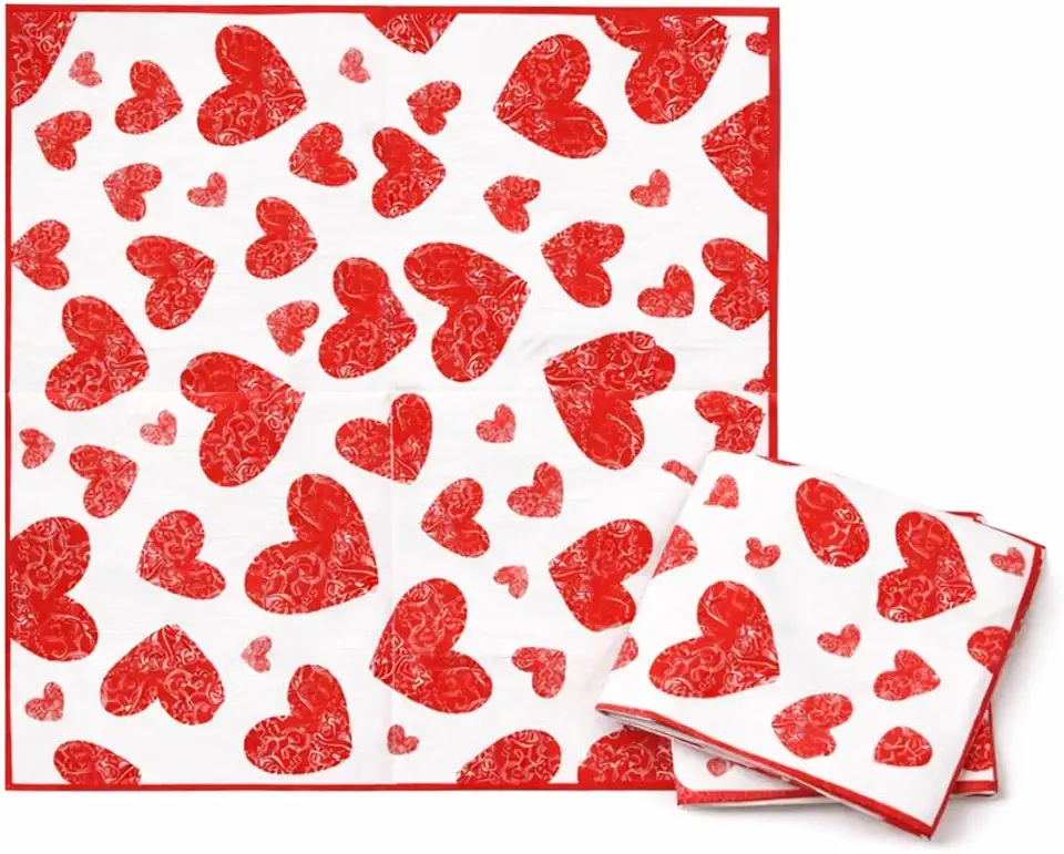 Guardanapo De Papel Decorado Corações 33cm 20 Unidades Linha Premium