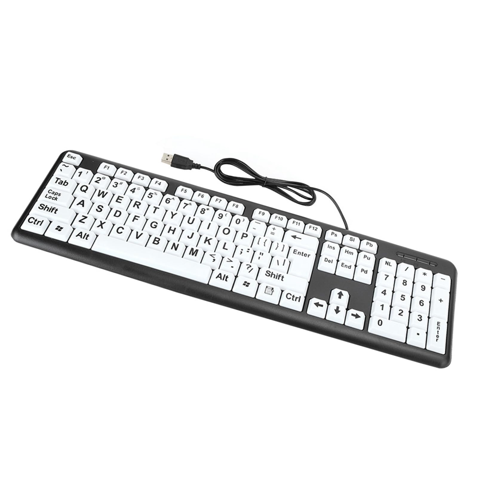 Akozon Tastiera Nera per Ipovedenti Tastiera USB Cablata per Anziani con Tasti Stampati di Grandi DimensioniAccessori Professionali Neri per l'uso (BLACK)