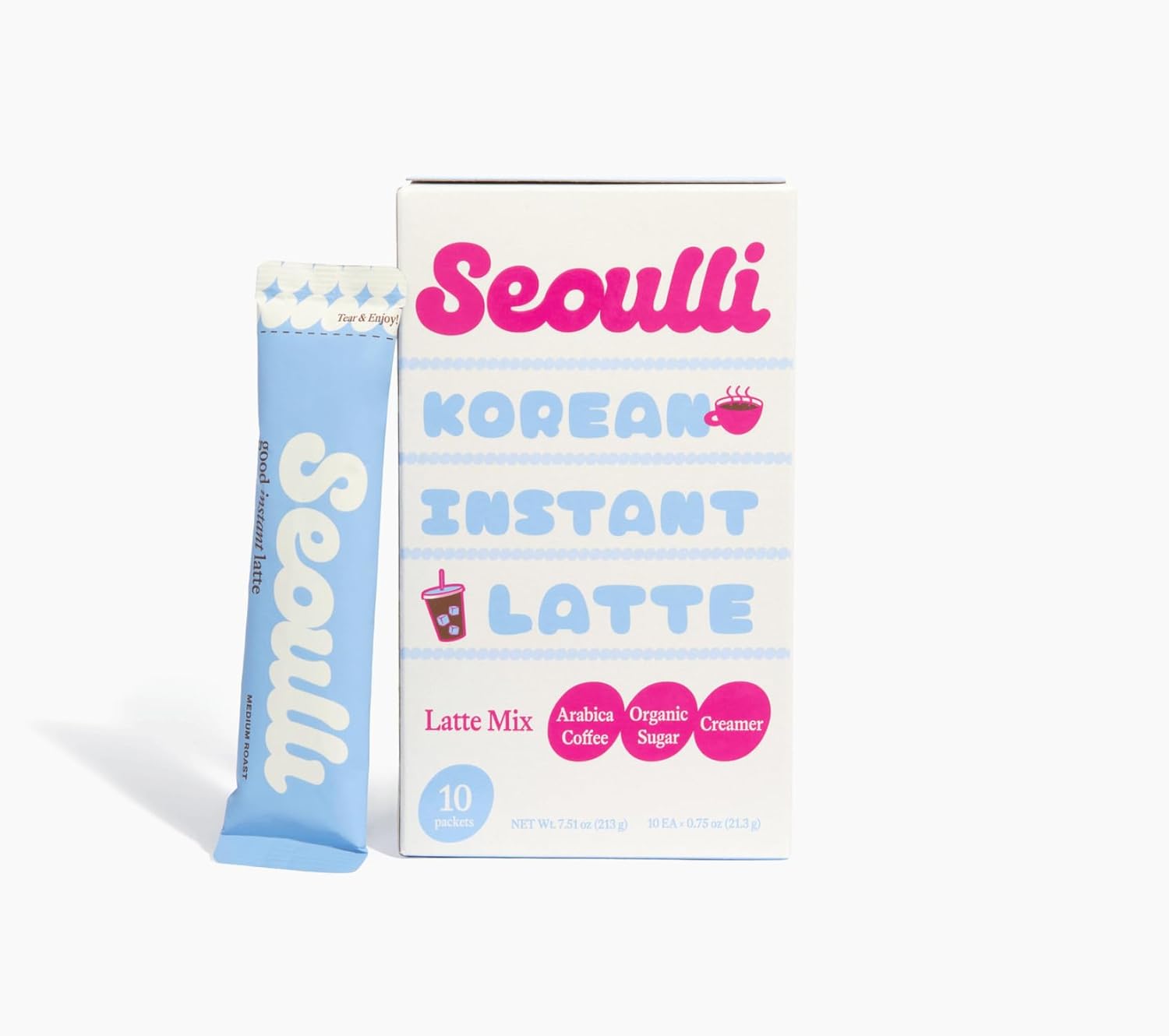 Seoulli Korean Instant Latte – Premium 3-in-1 Coffee Sticks with Arabica Beans, Real Milk-Based Creamer & Organic Brown Sugar – Smooth Medium Roast – 80mg Caffeine in each packet, Café-Style Instant Coffee Packets, 10 Packet