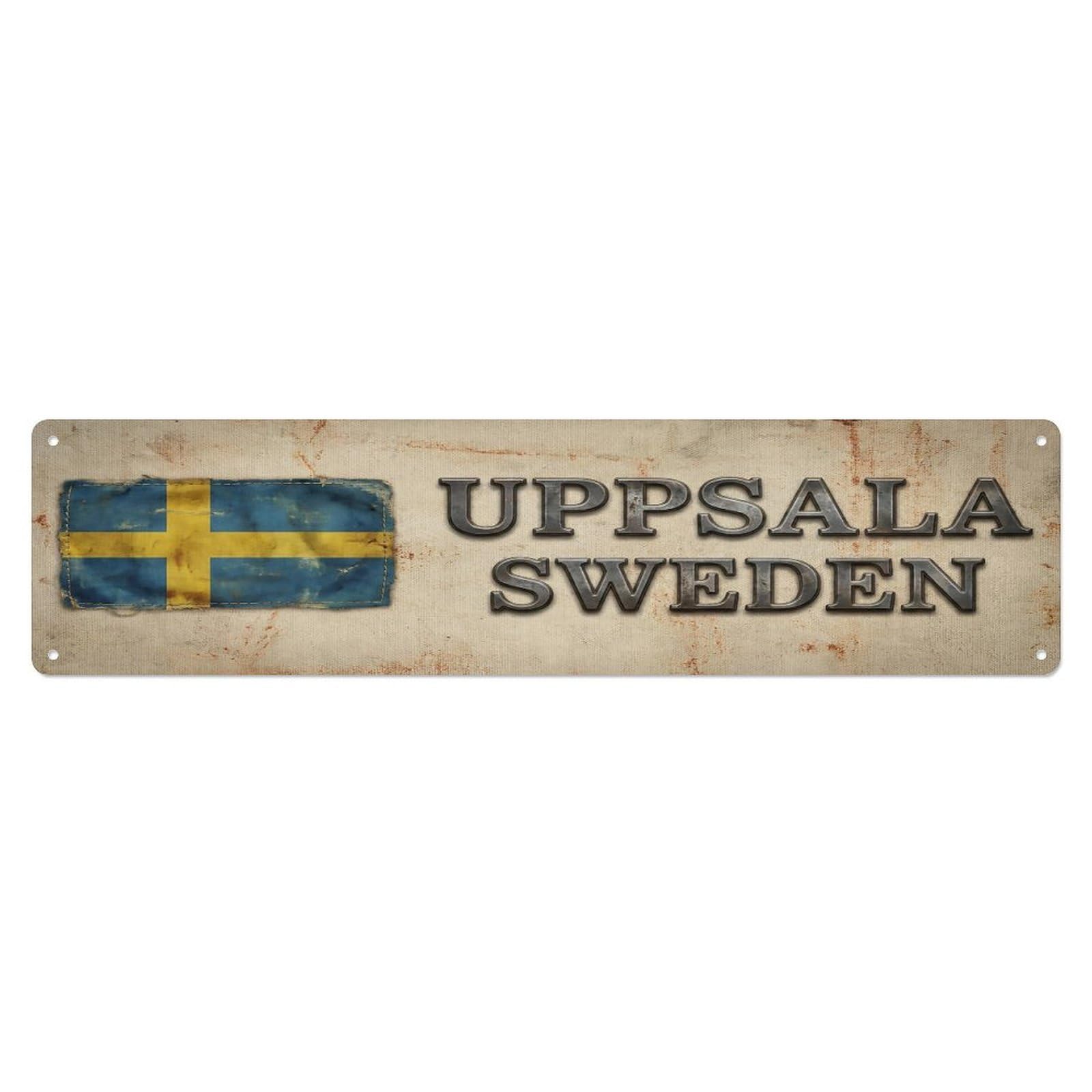 Vintage Uppsala Sweden Flag Decor Rustic Travel Metal Tin Sign