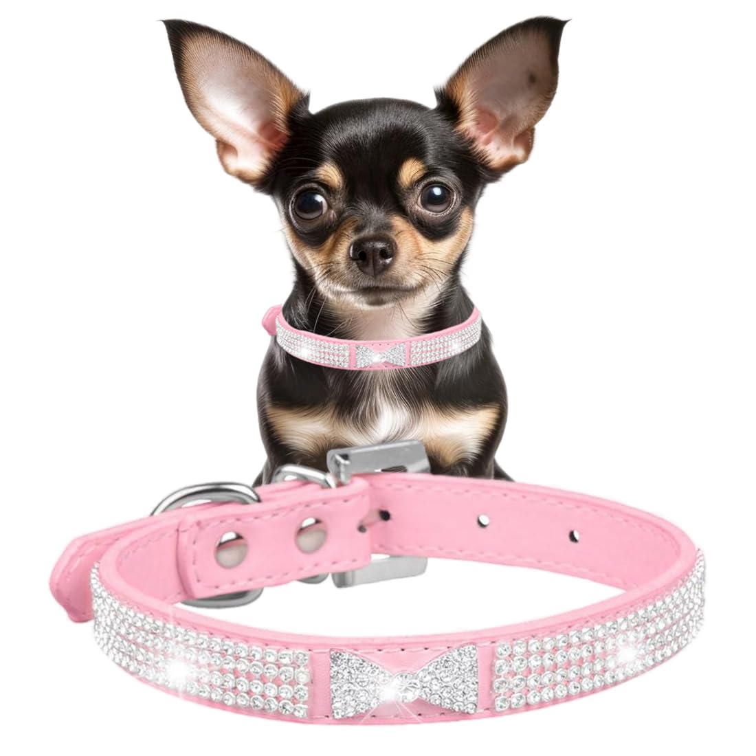 Collier rose pour chien et chat XS avec strass fantaisie