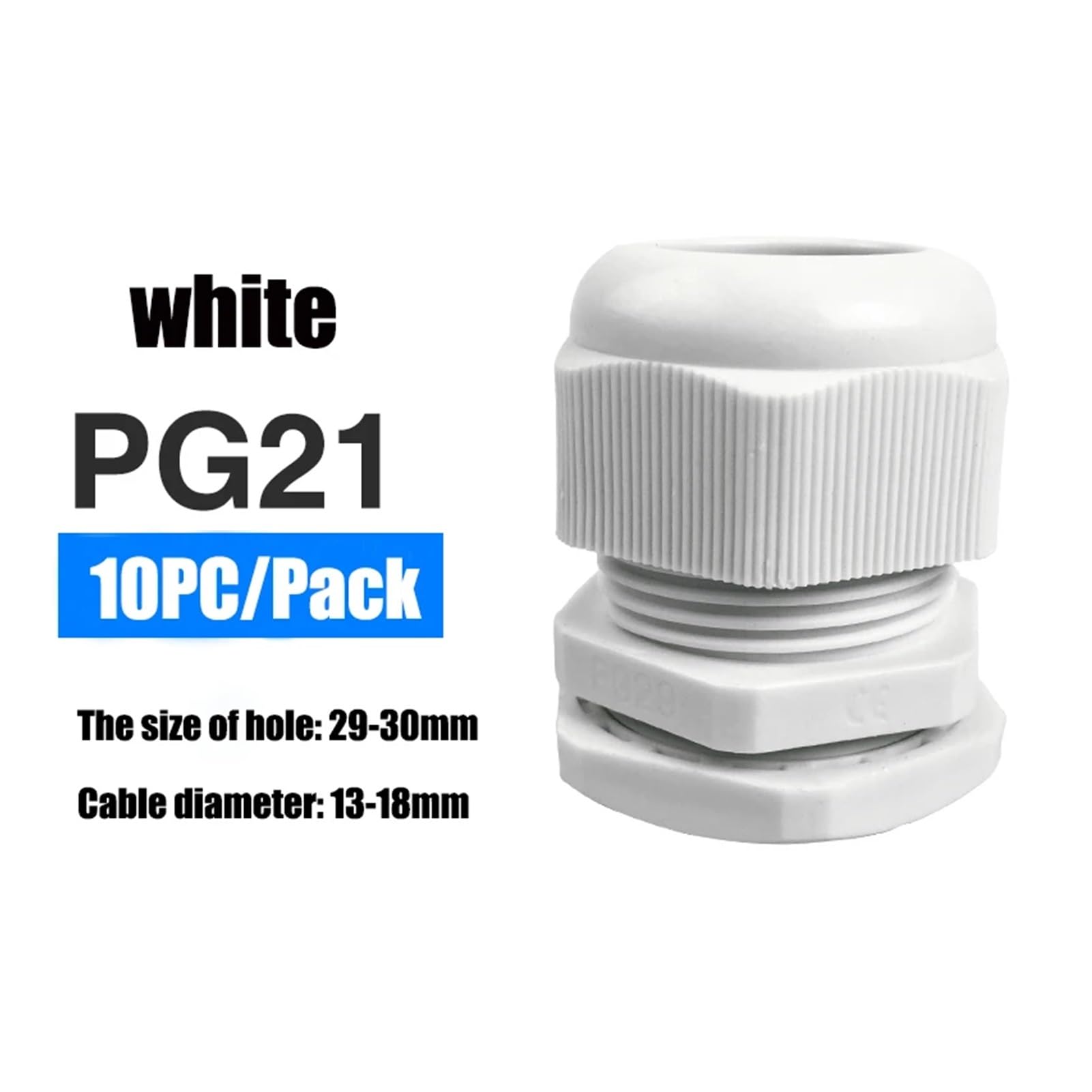 10Pcs Cable Gland Nylon Joint IP68 PG7 For 3-6.5mm Plastic Black White PG13.5 Locking Connector PG19 PG11(PG21 White)