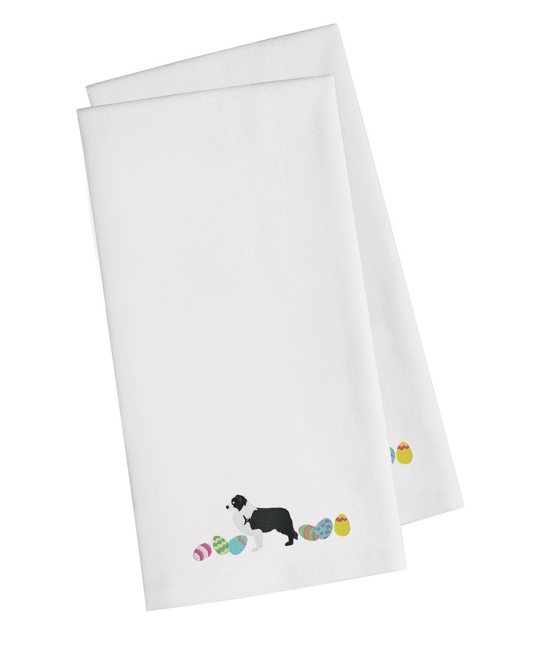 Caroline's Treasures CK1610WHTWE Lot de 2 torchons de Cuisine brodés Noirs Border Collie de Pâques Blancs