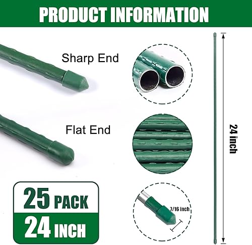 Miniatura 7 de TINGYUAN Estacas de jardín de 72 pulgadas, estacas de acero para plantas, paquete de 25