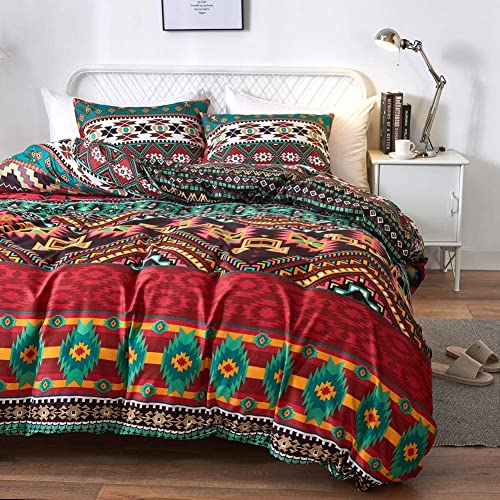 Boho Duvet Cover King, 100% Microfiber 3Pc Bohemian Ethnic Bedding Set For Men And Women, Bohemian Colorful Retro Aztec Print Duvet Cover With Zipper Ties, Easy Care Soft Durable (No Comforter) #TOP1