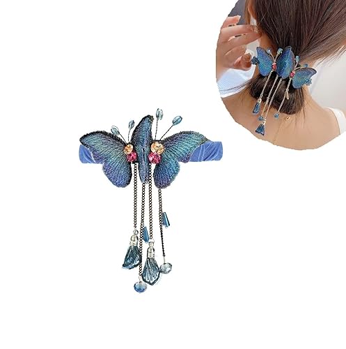 Horquilla de pelo con borla de diamantes de imitación de mariposa temperamental, horquilla exquisita de fantasía, accesorios brillantes, chino,