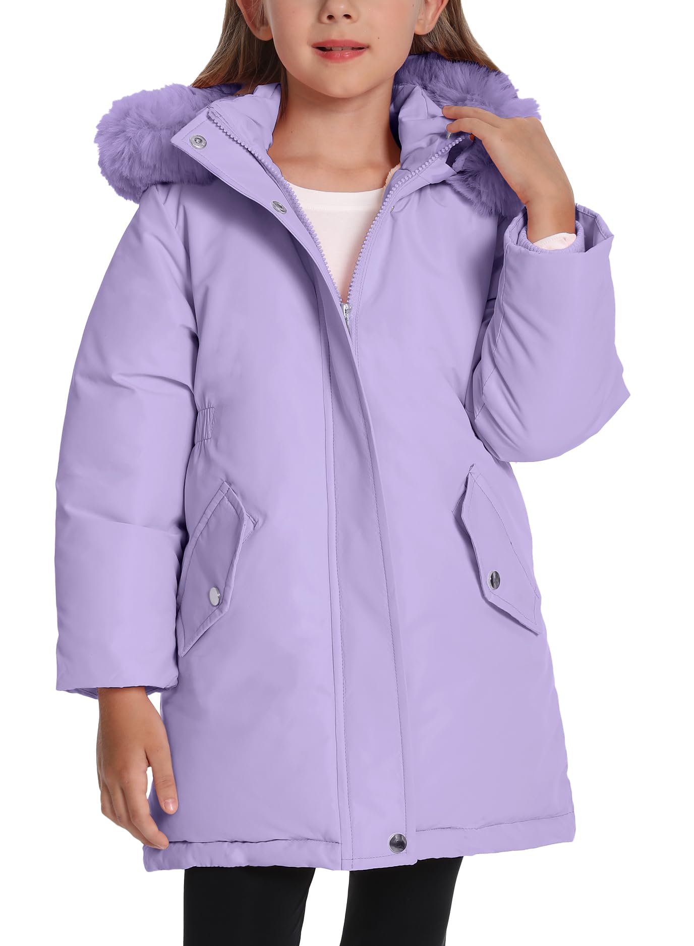 FEOYA Ragazza Giubbotto Resistente All'Acqua Pesante Bambina Piumino Invernale Pile Bambini Giacca Da Sci Impermeabile Giaccone Parka Da Neve Lungo Teddy 3-11 Anni