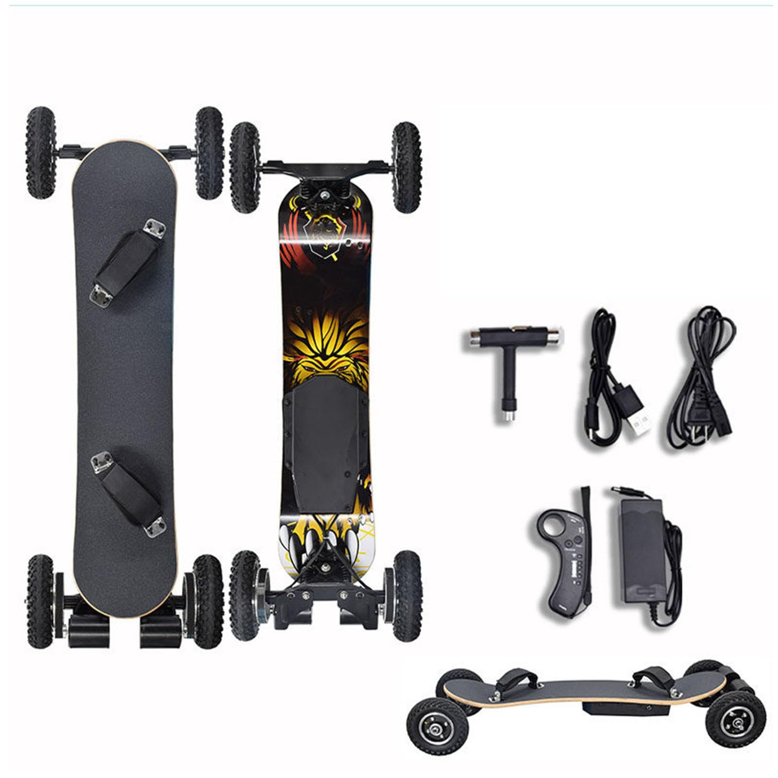 Skateboard électrique avec télécommande LCD, Longboard électrique Tout-Terrain, Double Moteur 1650 W, Vitesse maximale de 43 km/h et autonomie de 29 km Right.