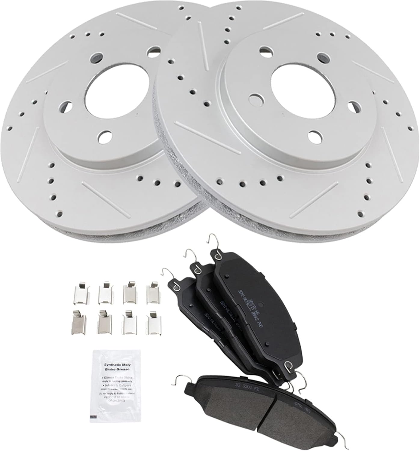 TRQ Front Performance Brake Pad & Rotor Kit Brake Pads Brake Rotors Set Semi-Metallic Premium G-Coated Compatible with 2005-2010 Ford Mustang