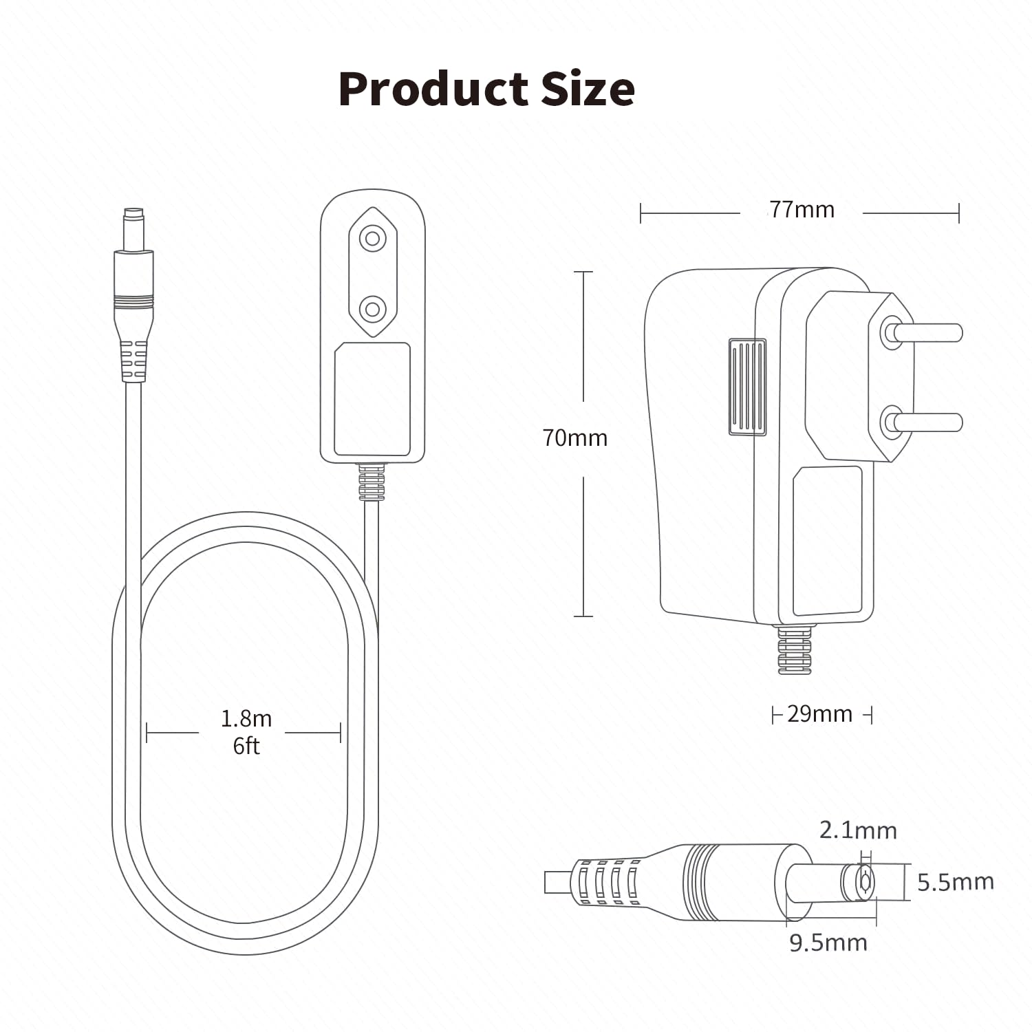 Lonnky Adattatore 12V 3A con Cavo da 1,8 M, Alimentatore DC 5,5 mm x 2,1 mm, Ideale per Strisce LED, Telecamere di Sorveglianza, Router