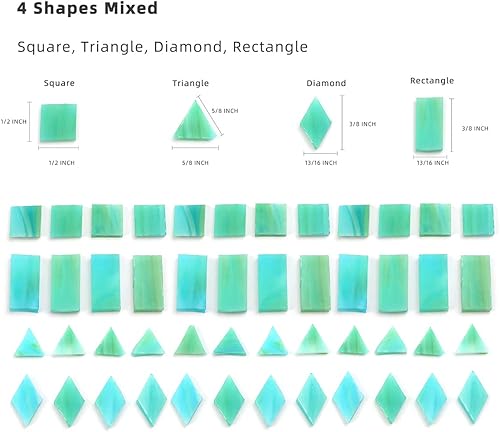 Miniatura 3 de Lanyani Azulejos de mosaico de vidrio para manualidades, 4 formas mixtas de vidrieras Tiffany, 200 piezas, cuadradorectángulodiamantetriángulo,