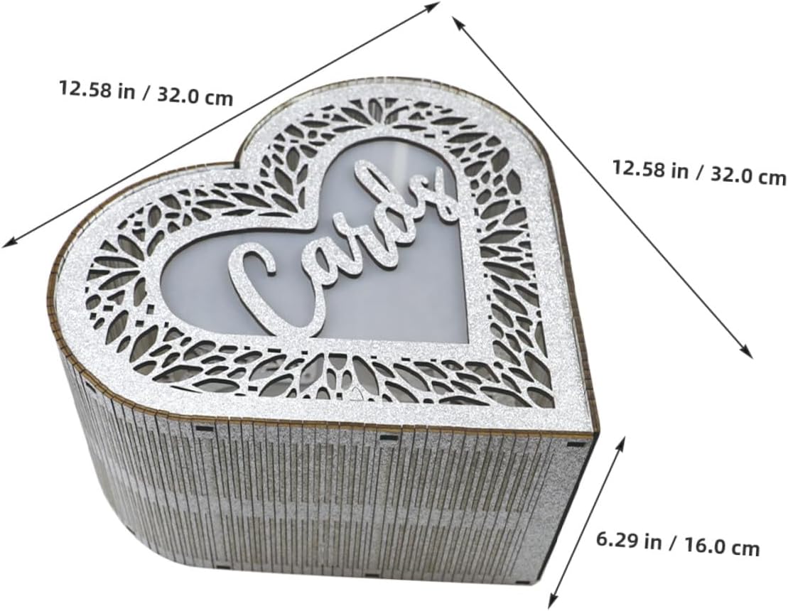 Homoyoyo Wooden Greeting Cards Box Heart-shaped Hollow Glitter Card Storage Box Envelope Money Holder for Wedding Anniversary Party Decorations